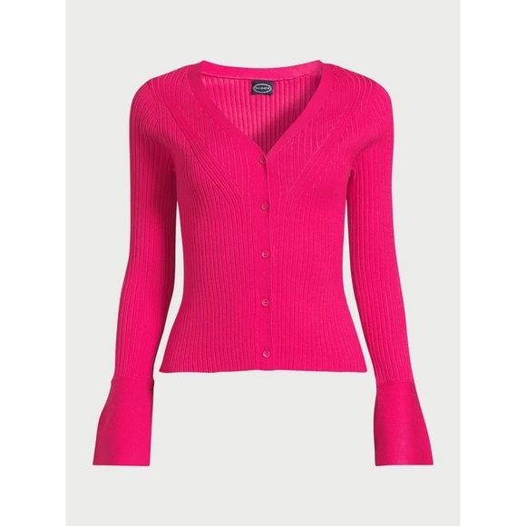 Scoop Women’s Ribbed Button Front Bell Sleeve Cardigan Sweater NWT - Picture 4 of 7